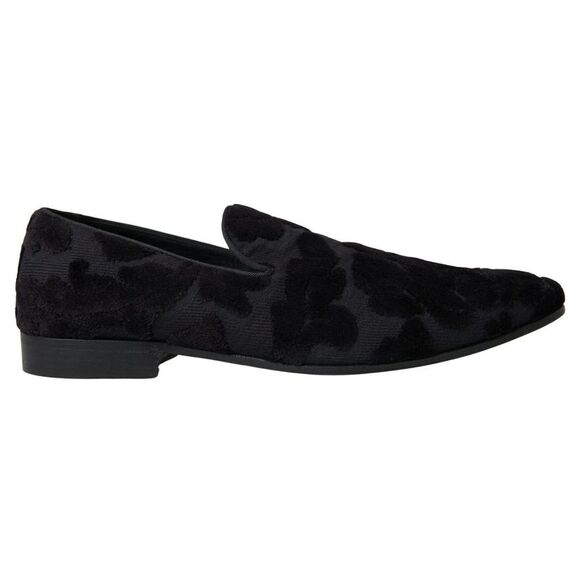 Dolce & Gabbana Velvet Loafers Floral Pattern Men Black Sneakers